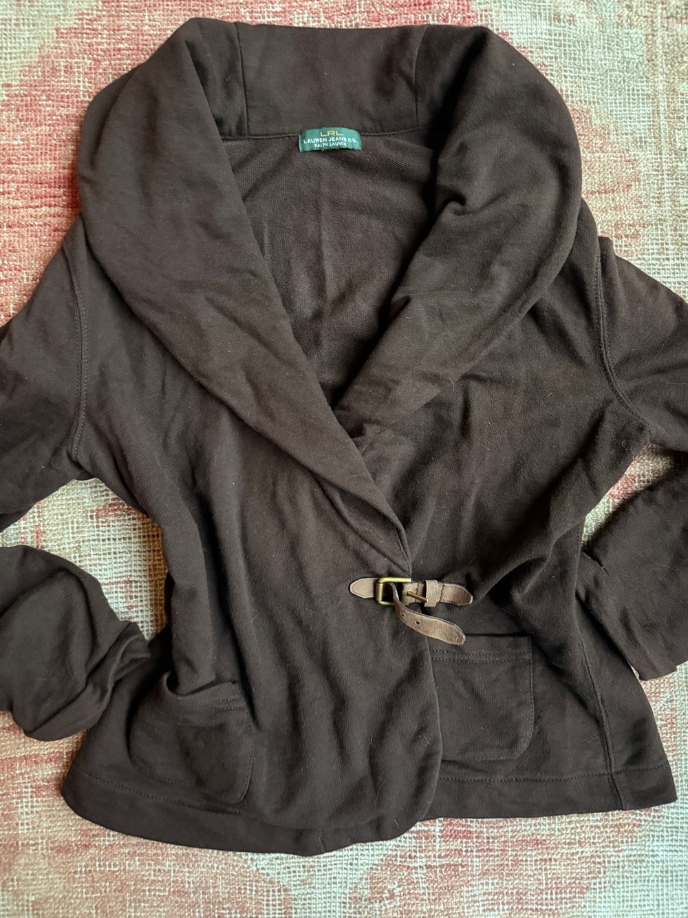 Ralph Lauren Brown Shawl-Collar Buckle Front Cardigan